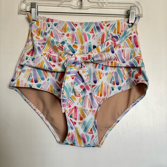 Kortni Jeane Tie Up Front Swim Bottoms Size Small Colorful High Waist Retro - Picture 1 of 9